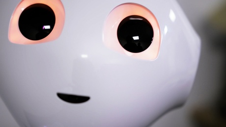 Close up of a humanoid robot's face