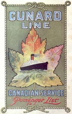 Cunard passenger list.  Copyright Nicholas J. Evans