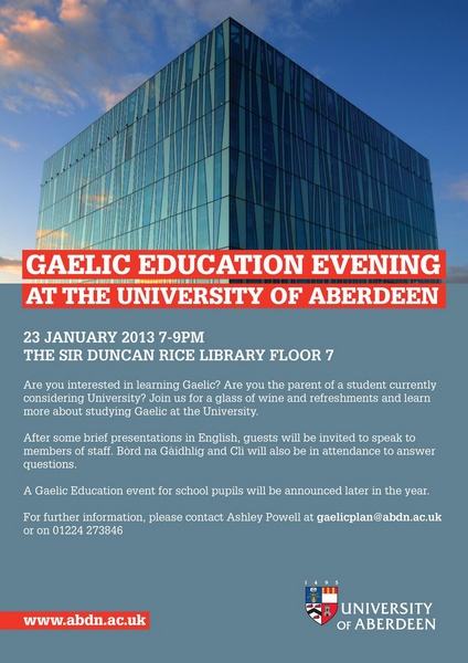 Gaelic Education Evening at the University of Aberdeen
