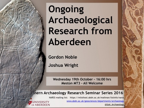 Poster for talk with Rhynie Man on the left and an Mongolian Deerstone on the right