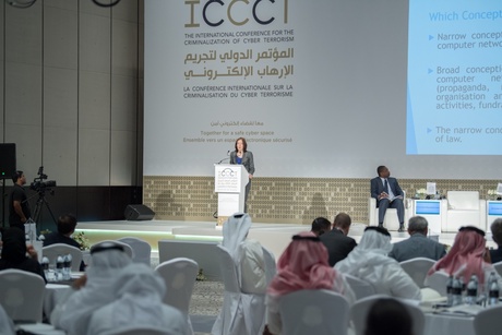 Dr Couzigou presenting at the Conference for the Criminalization of Cyber Terrorism in Abu Dhabi