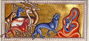 image of fantastical beasts from the Aberdeen Bestiary manuscript