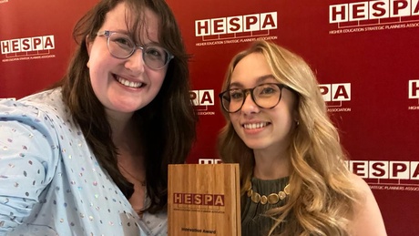 Rose Lyne and Estrid Jonsson celebrate winning the HESPA Innovation Award