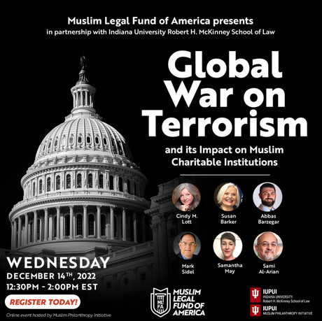 Announcement for the panel "The Global War on Terrorism and its Impact on Muslim Charitable Institutions