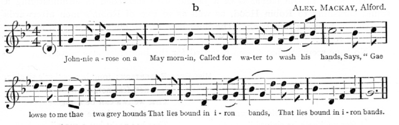 Sheet music for the song 'Johnnie O Braidesley'.