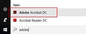 Adobe Acrobat DC in Start