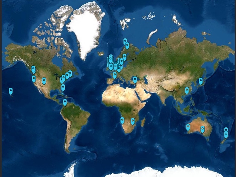 Map of the world with locations of where some of the #LHScienceWomen have gone onto work.