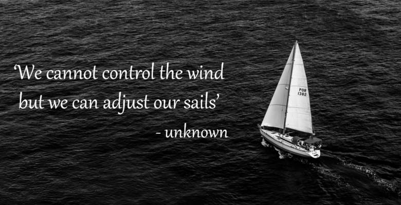 Sailboat with the words we cannot change the wind but we can adjust the sails