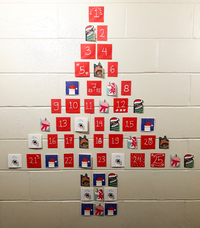 xmas tree advent calendar made from paper and cards