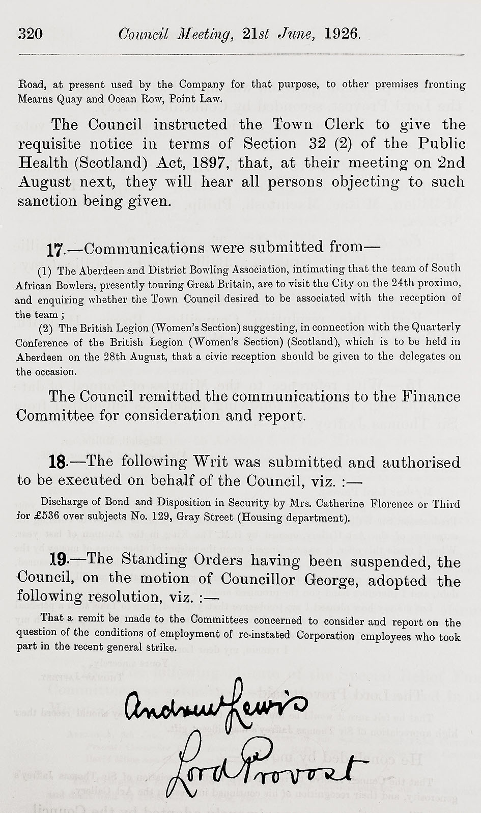 RAD098, Excerpts from Aberdeen City Council meetings relating to the General Strike.