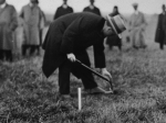 Tom Johnston cutting the turf for Strathcona House October 1929