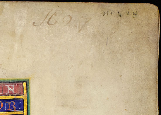 Detail of shelfmarks from f.1r - The Creation