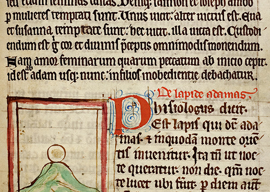 The Bestiary scribe ends, the Lapidary scribe begins. Detail from f.94r