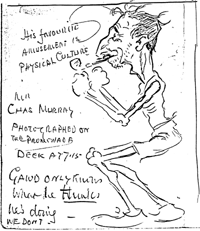 1912 shipboard sketch, caricaturing Murray's sporting  enthusiasms