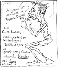 1912 shipboard sketch, caricaturing Murray's sporting enthusiasms