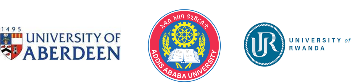 Logos for University of Aberdeen, Addis Ababa University and University of Rwanda
