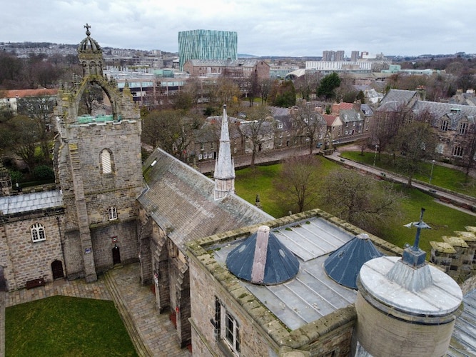 Drone footage showing the CTO with its dual conical observatory domes