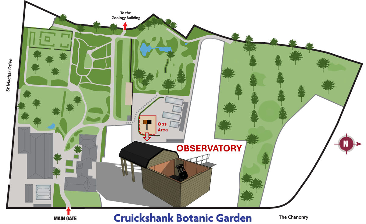 The Anne Cruickshank Observatory (ACO) location in Cruickshank Garden