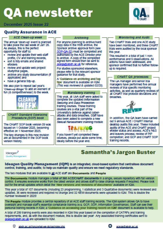 First page of QA newsletter December 2025