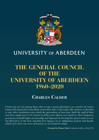 A dark green book cover containing the University crest and yellow title text.