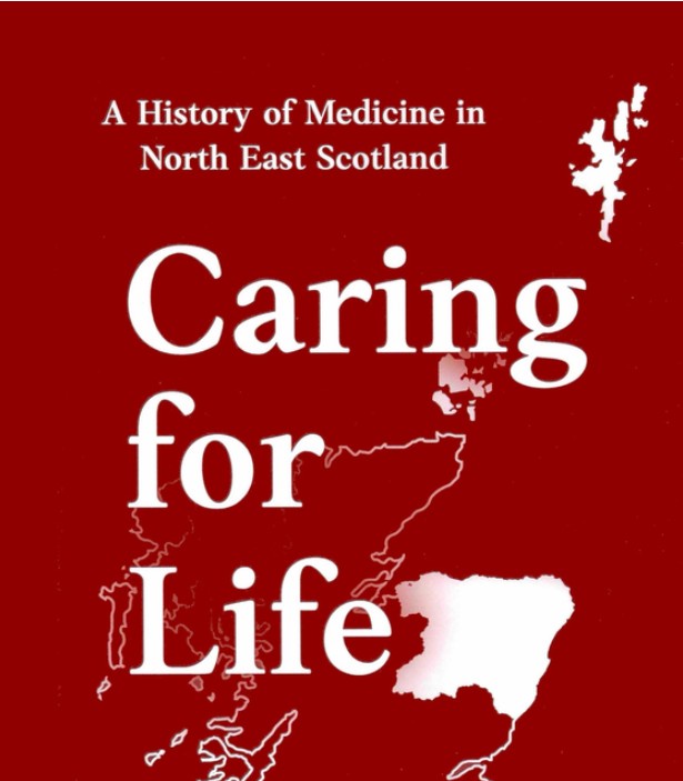 Book front cover. Background is dark red and there is white title text. There is also a white drawing of a map of Scotland.