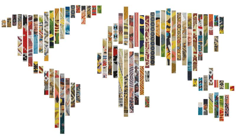 Map of the world made of patterned stripes