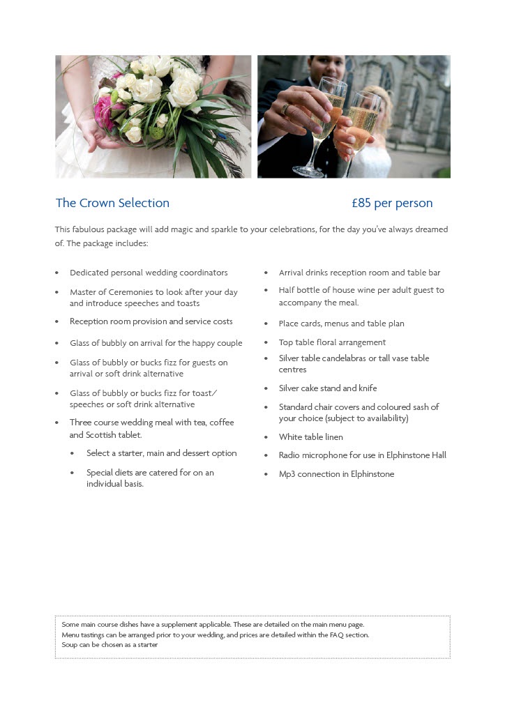 image detailing all elements included in the crown wedding package