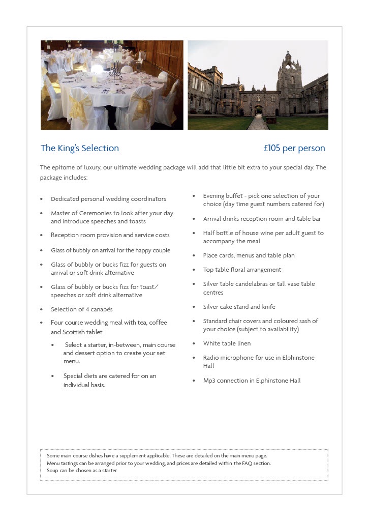 image of all elements included within kings wedding package