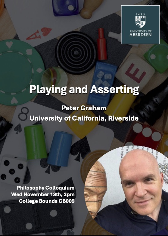 A poster advertising a talk by Peter Graham, entitled 'Playing and Asserting'