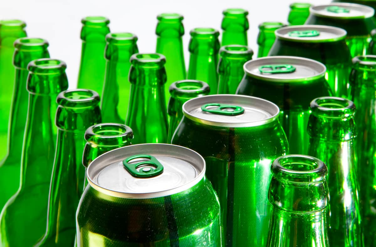 green bottles and cans
