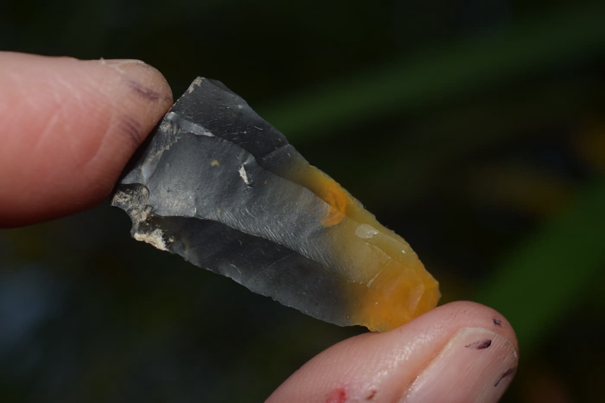 hand holding piece of flint