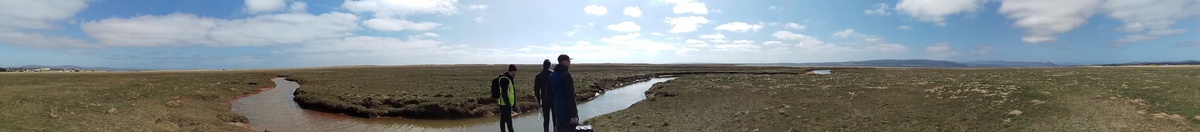 panorama with people standing next to river