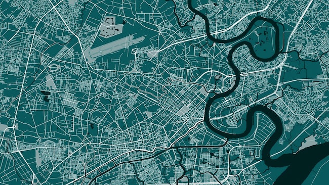 An overhead map of Ho Chi Minh City, Vietnam