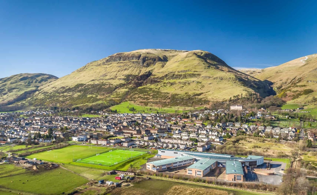 aerial photo Clackmannanshire including Alva Academy