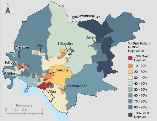 Map of Clackmannanshire deprivation index
