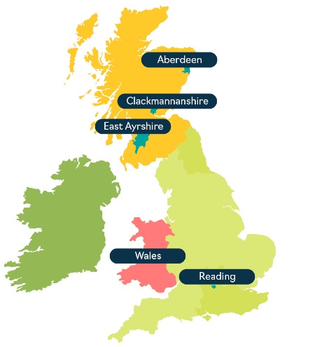 map of the UK showing the location of Just-Systems case studies