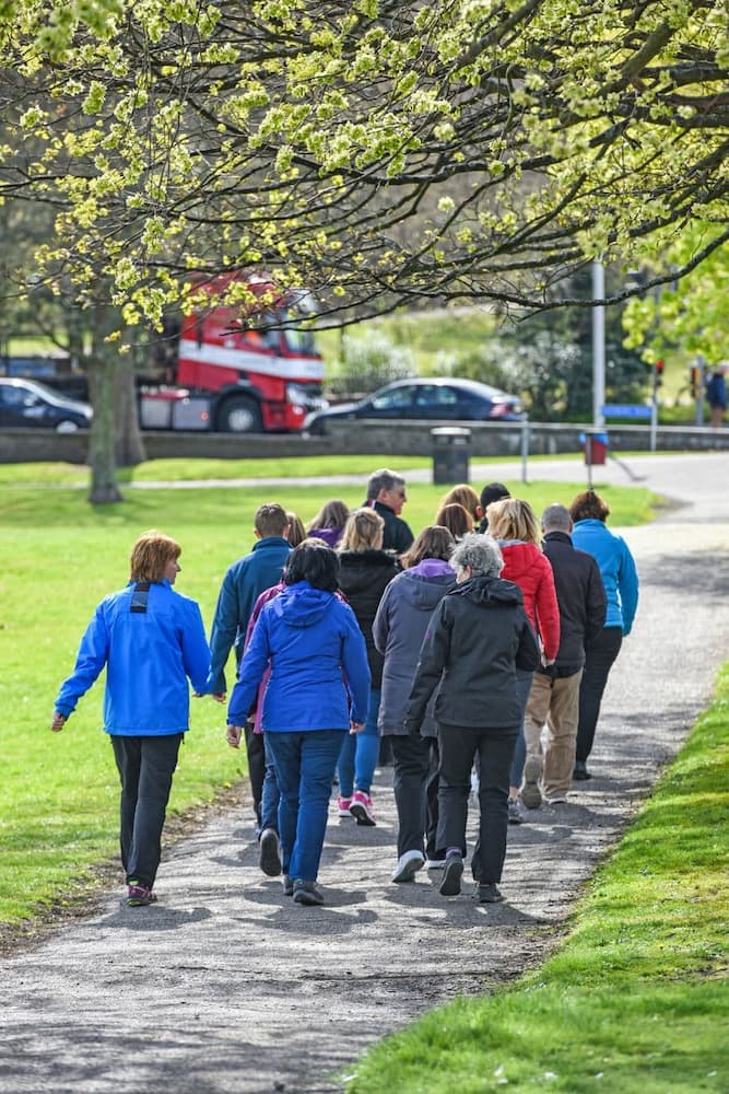 group of folk walking