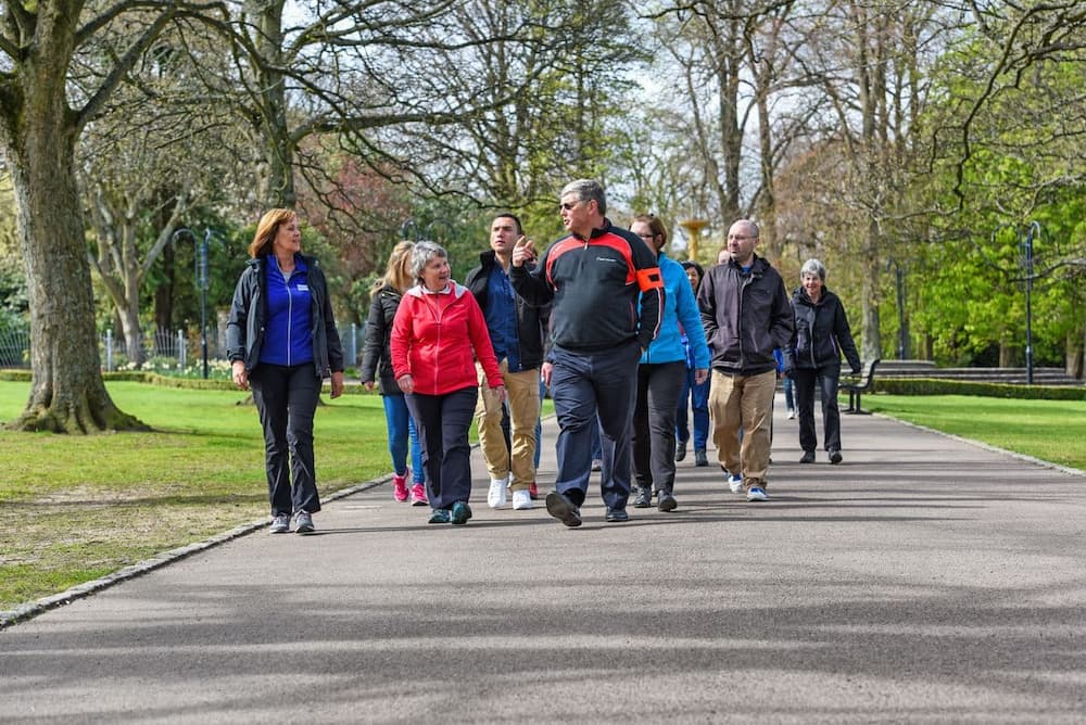 group of folk walking