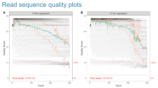 Plot of DADA2 DNA sequencing quality values