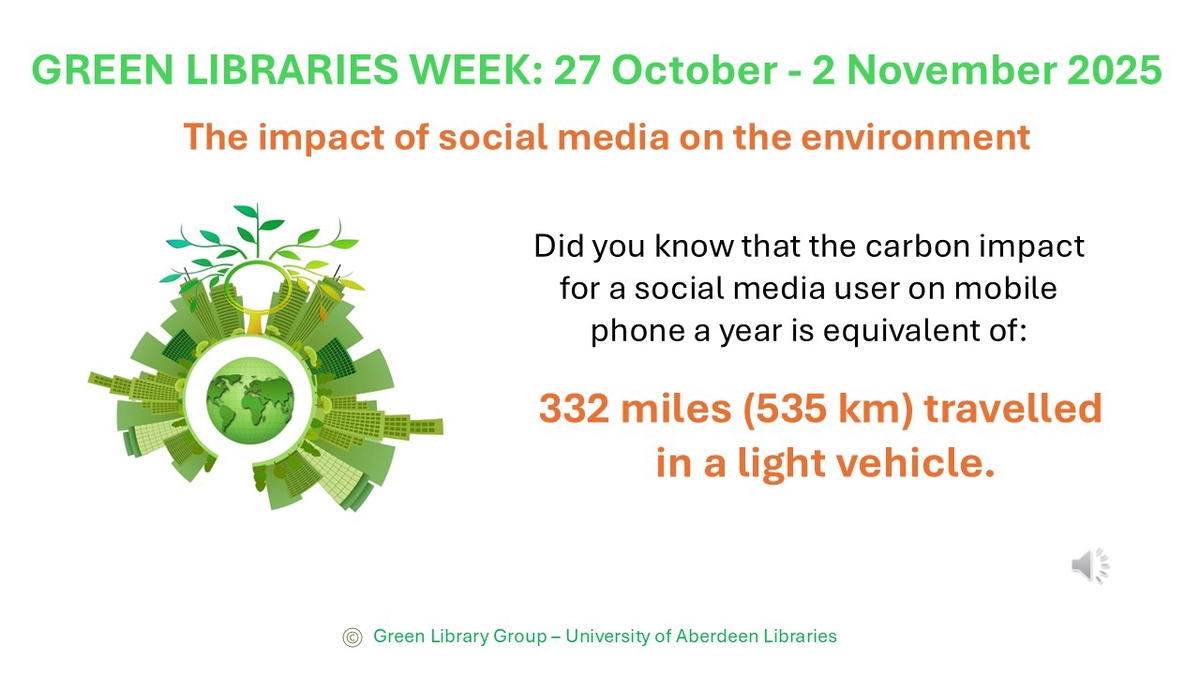 A slide saying that the carbon impact for a social media user on a phone a year is equivalent to 332 miles travelled in a light vehicle.