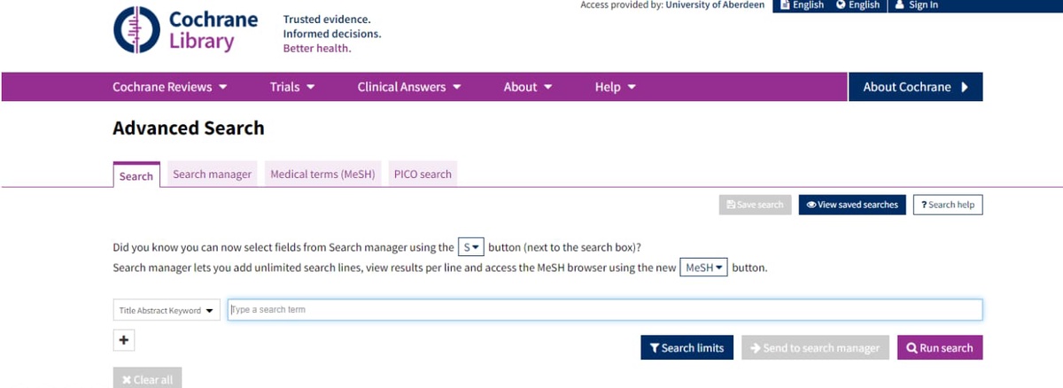 Image shows the main search tab
