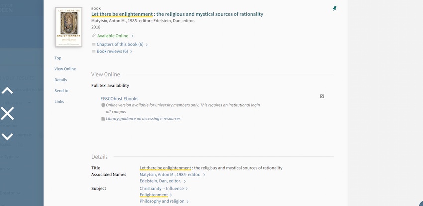Screenshot of the catalogue entry for a book