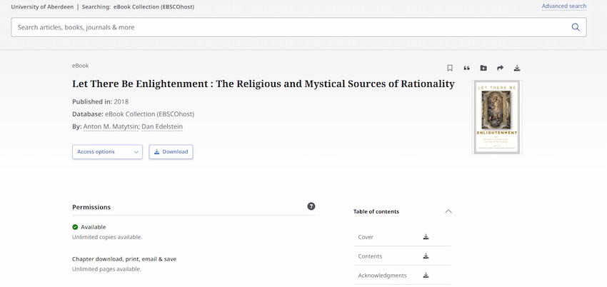 Screenshot of a book on EBSCO host