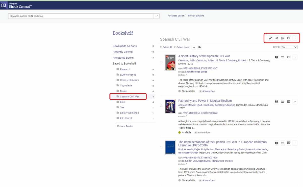 Screenshots shows 'Spanish Civil War' folder open and items listed