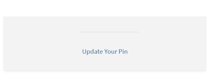 Screenshot of 'update your PIN' option within Primo. Grey box with the phrase update your pin in the middle - hyperlinked