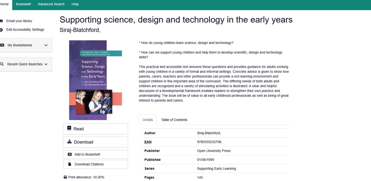 Screenshot of a book in the VLE database