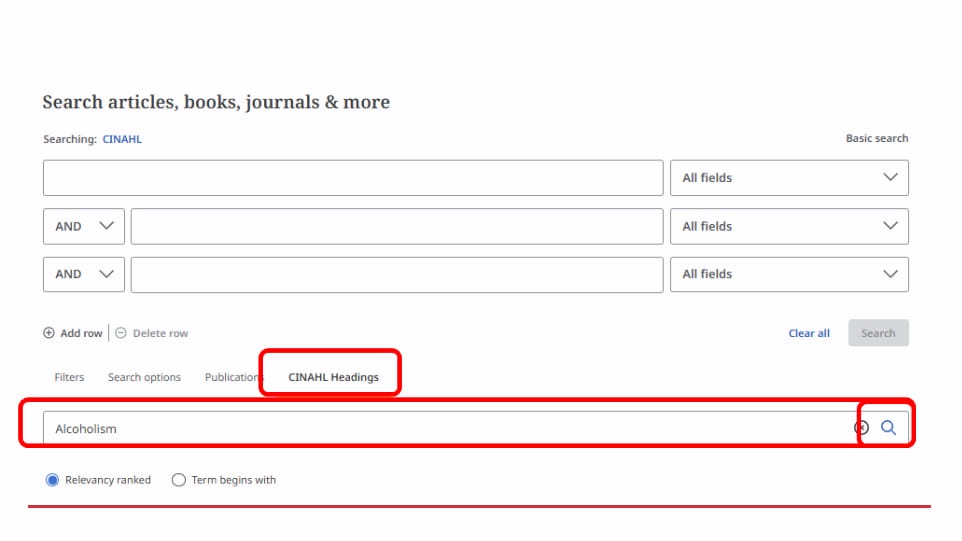 Image of CINAHL search bar