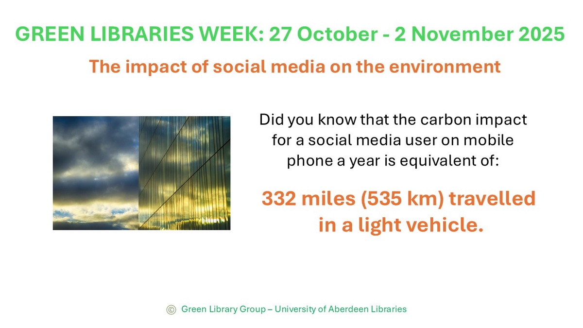 Green Libraries Week slide of carbon impact for a social media user