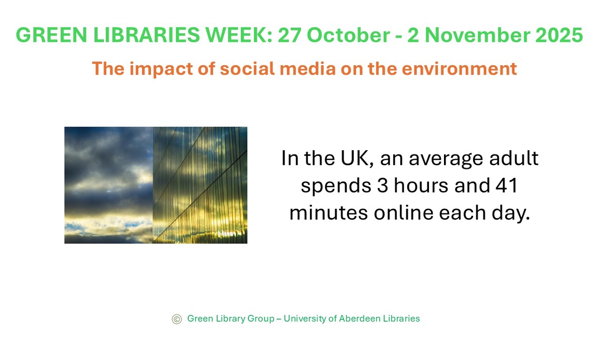 Green Libraries Week slide of hours spend online each day