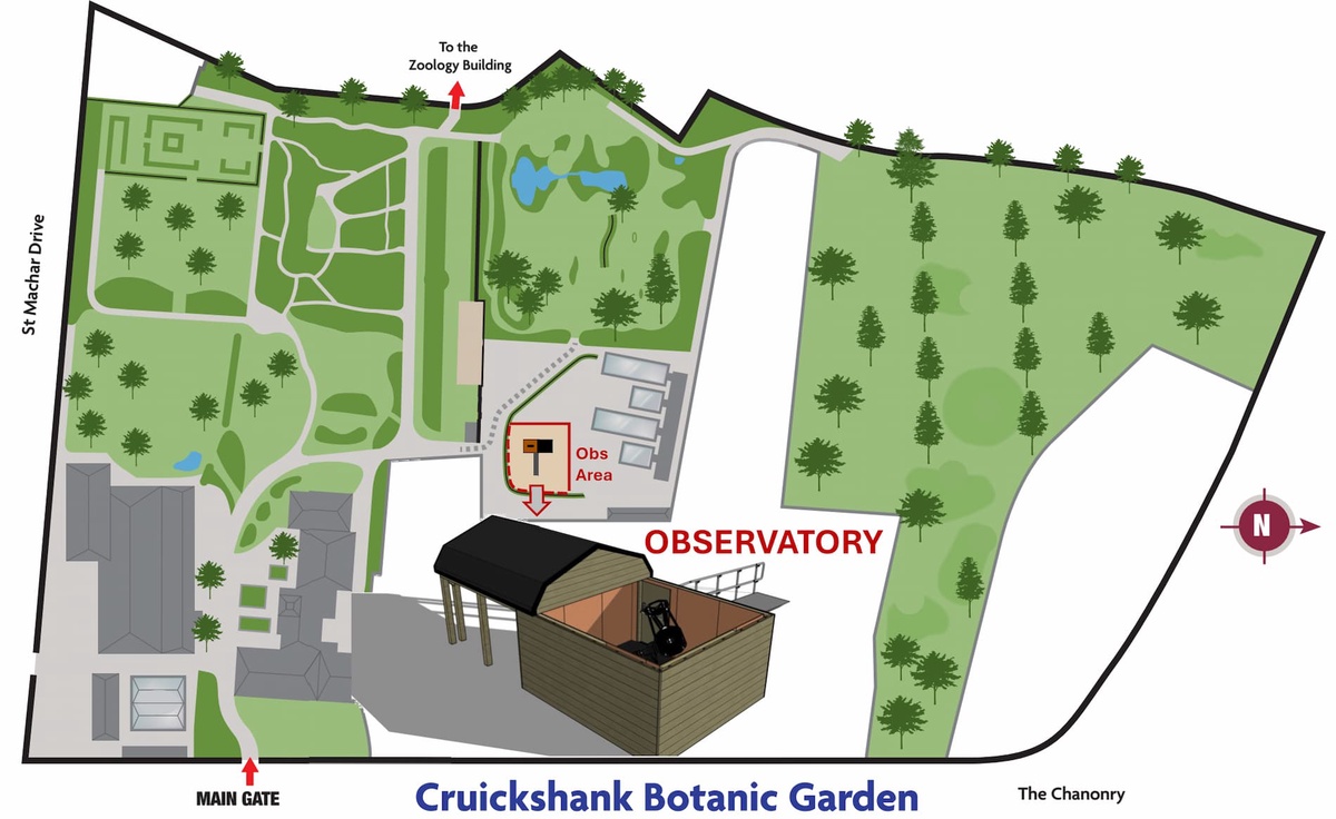Map showing the location of the Anne H Cruickshank Observatory in the Cruickshank Botanic Garden